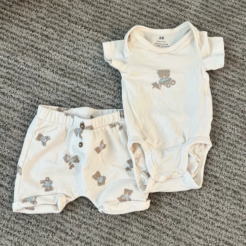 H&M Cream and Brown Teddy Bear Matching Set